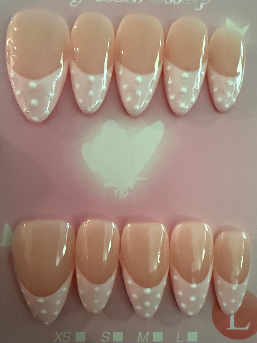 Nude & White Polka Dot Almond handmade acrylic Press-On Nails